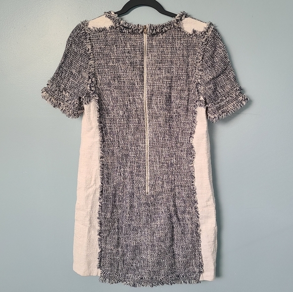 McGinn "Sandy" Chic Tweed Short Sleeve Fringe Neck Frayed Hem Panel Mini Dress 8 - Picture 5 of 8
